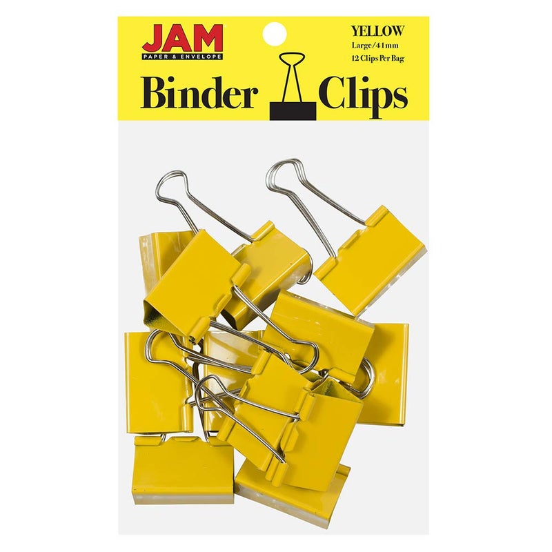 JAM PAPER Colorful Binder Clips - Large - 1 1/2 Inch (41 mm) - Yellow Binderclips - 12/Pack - Image 1